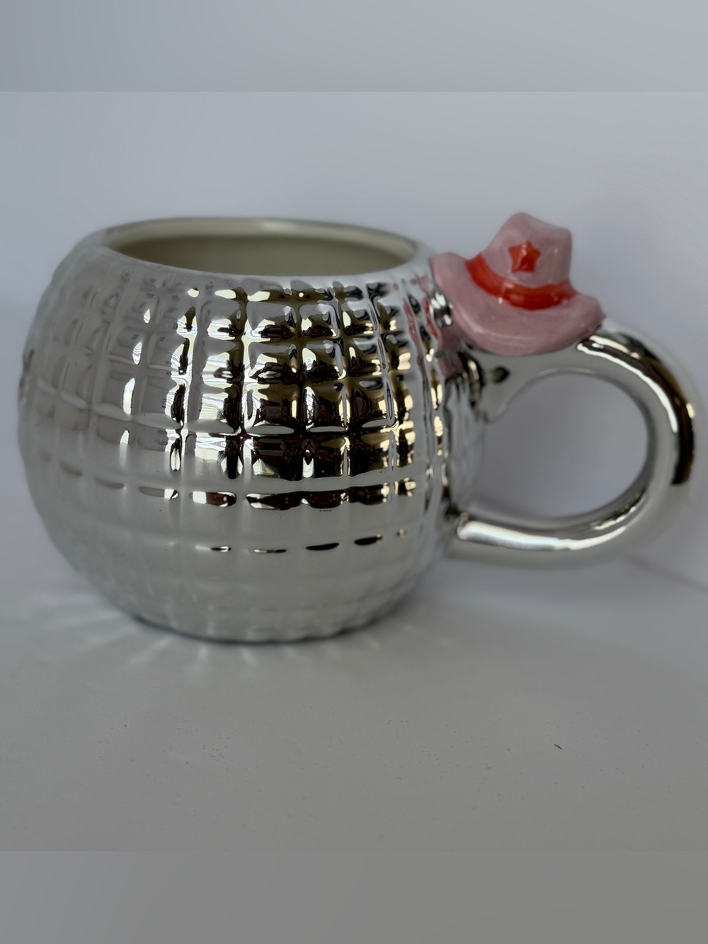 Silver Disco Ball Mug Pink Cowboy Hat Coffee Cup Western Glam Chrome Ceramic